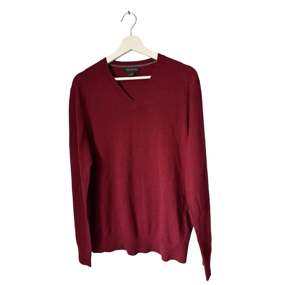 Banana‎ Republic Extra Fine Merino Wool V-Neck Sweater Size Mens Large